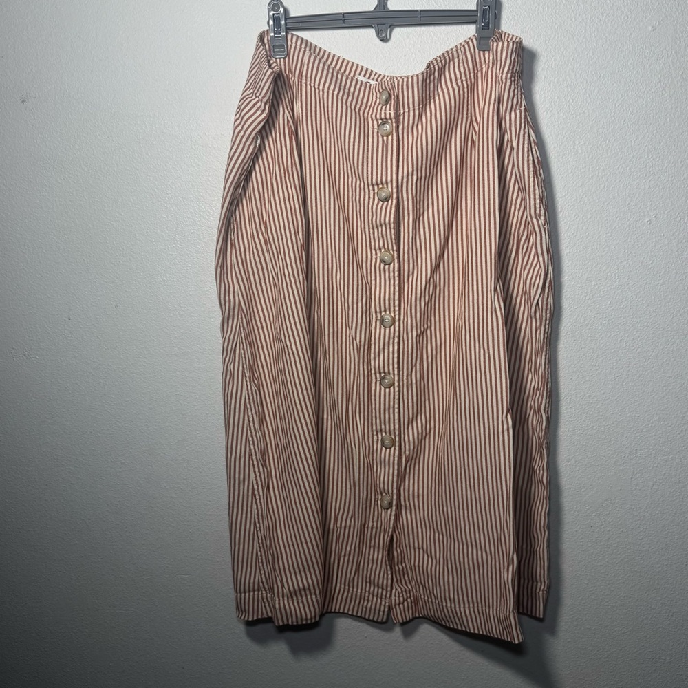 Madewell Beige Striped Button-Down A-Line Skirt